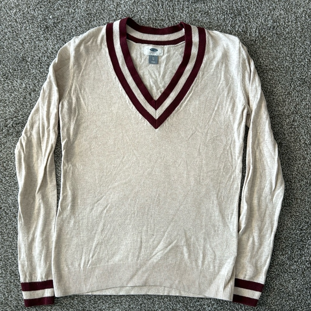 Beige / cream maroon V-neck cotton sweater Old Navy XS